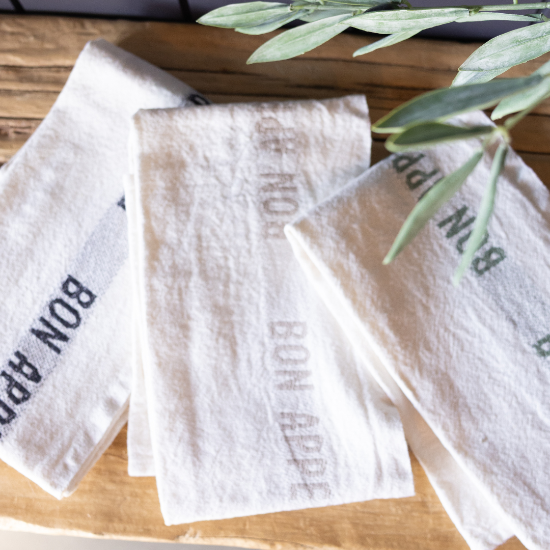 Tea Towel, Bon Appetit White Kaki | By Luxe B Co.
