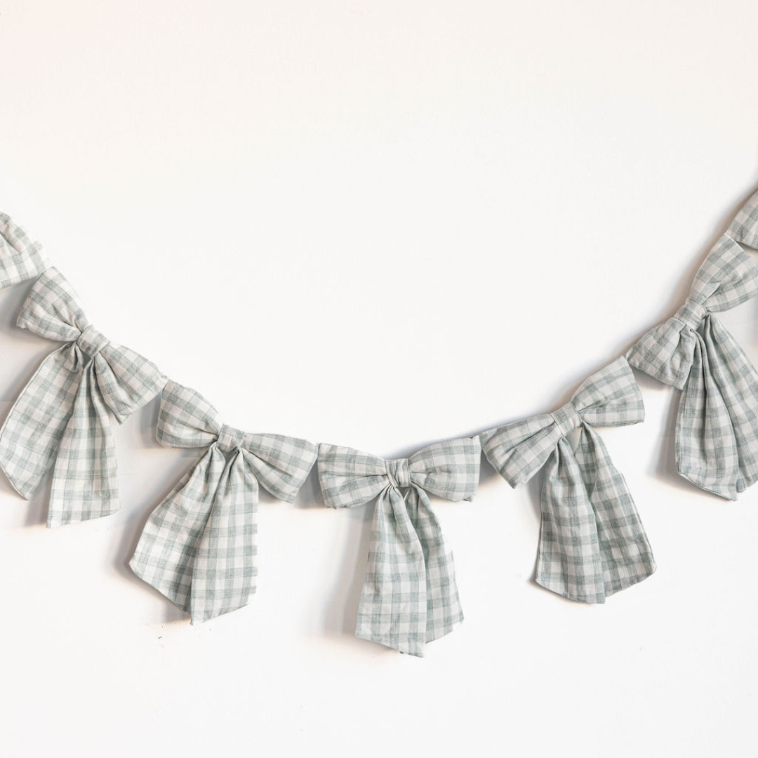 Teal Gingham Fabric Bows Garland | By Luxe B Co.
