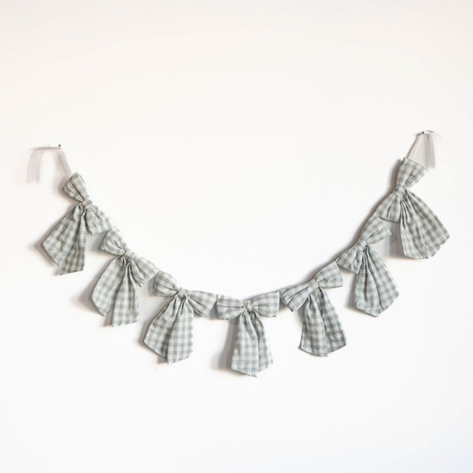 Teal Gingham Fabric Bows Garland | By Luxe B Co.