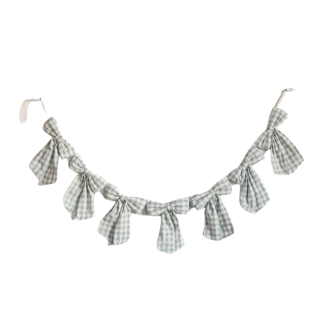 Teal Gingham Fabric Bows Garland | By Luxe B Co.