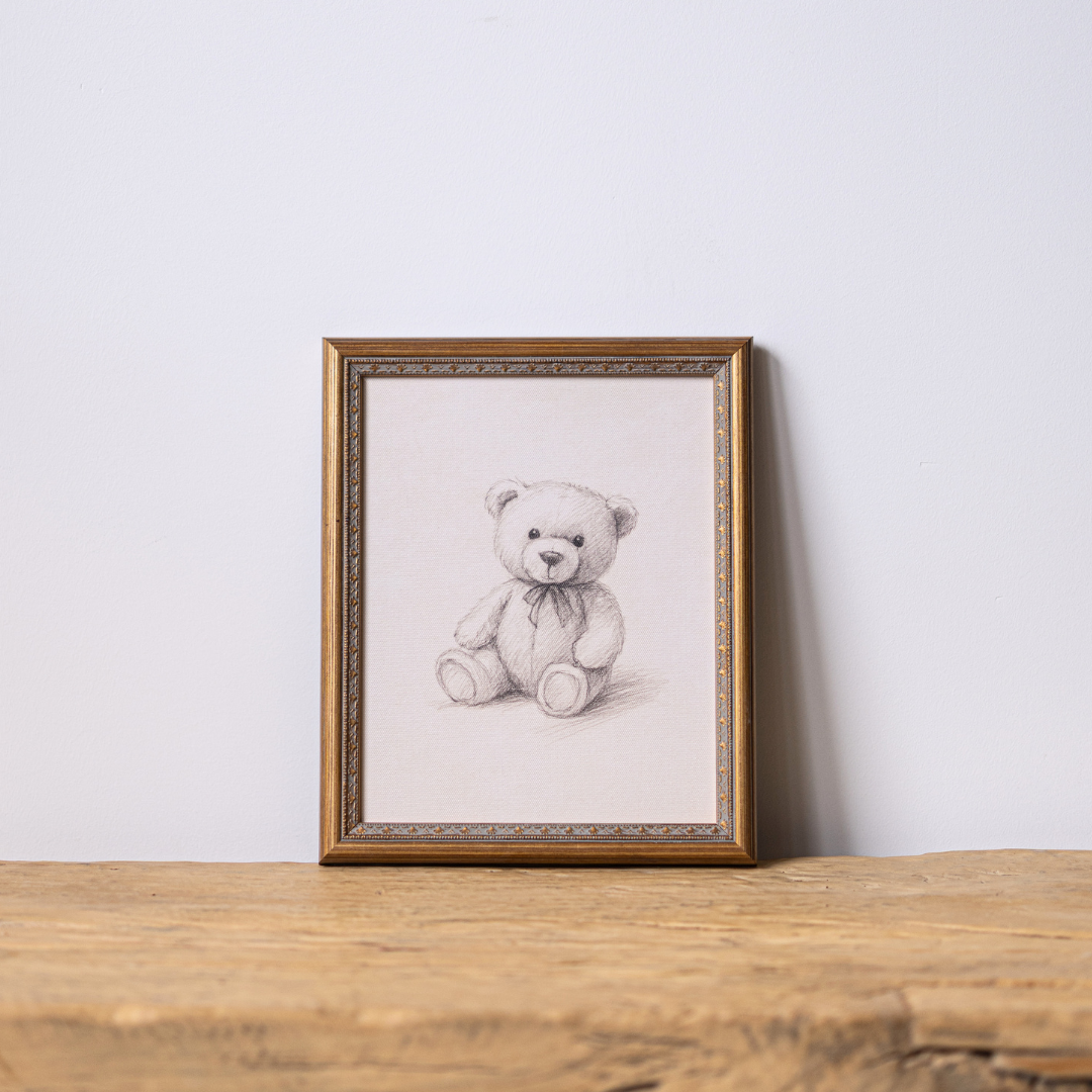 Teddy Bear Sketch | Antique Inspired Brass Mould Framed Art By Luxe B Co. 