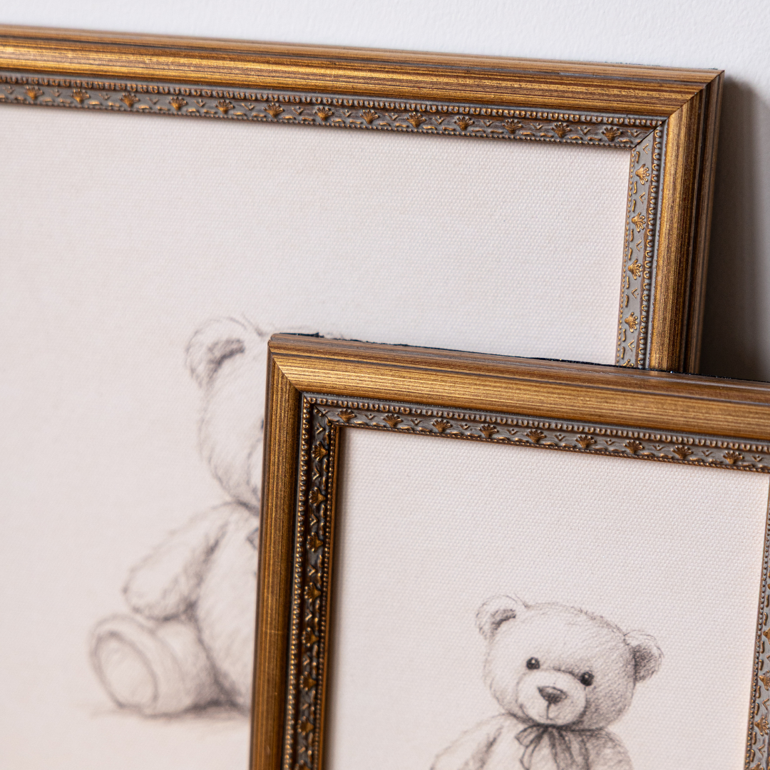 Teddy Bear Sketch | Antique Inspired Brass Mould Framed Art By Luxe B Co. 