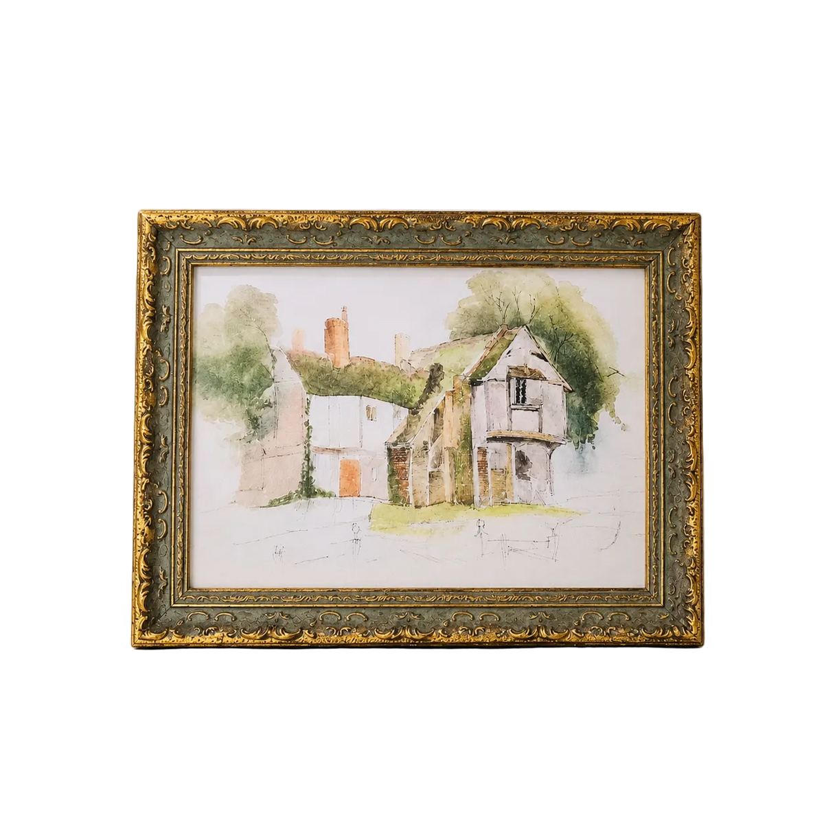 The Garden Cottage | Antique Inspired Gold Leaf Crowned Framed Art By Luxe B Co.