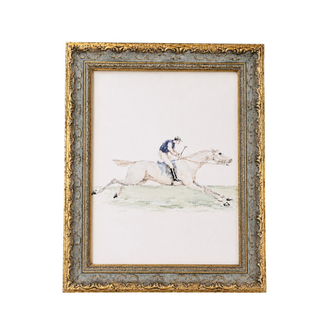 The Jockey | Antique Inspired Gold Leaf Crowned Framed Art By Luxe B Co. 