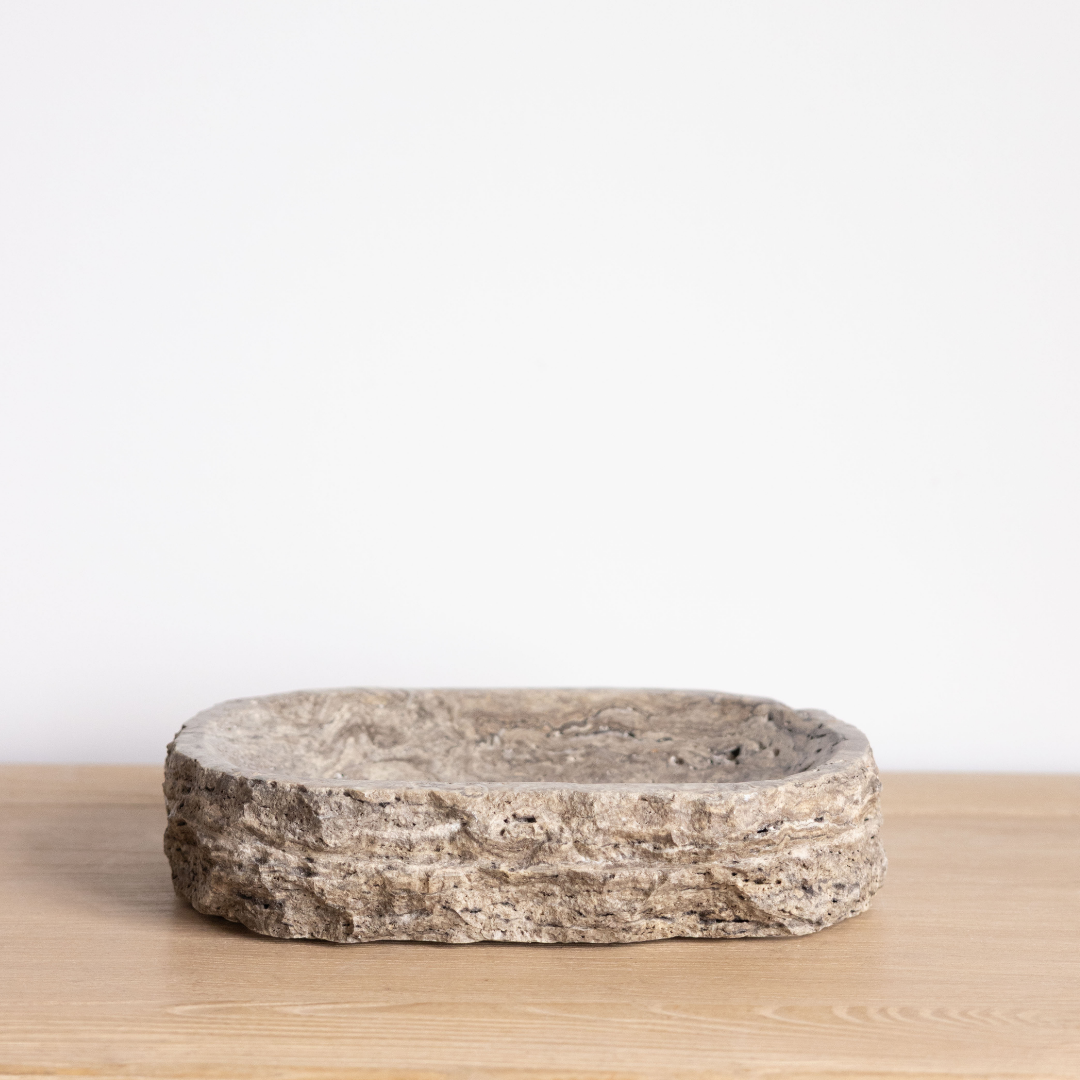 Titanium Travertine Organic Shaped Bowl By Luxe B Co. 