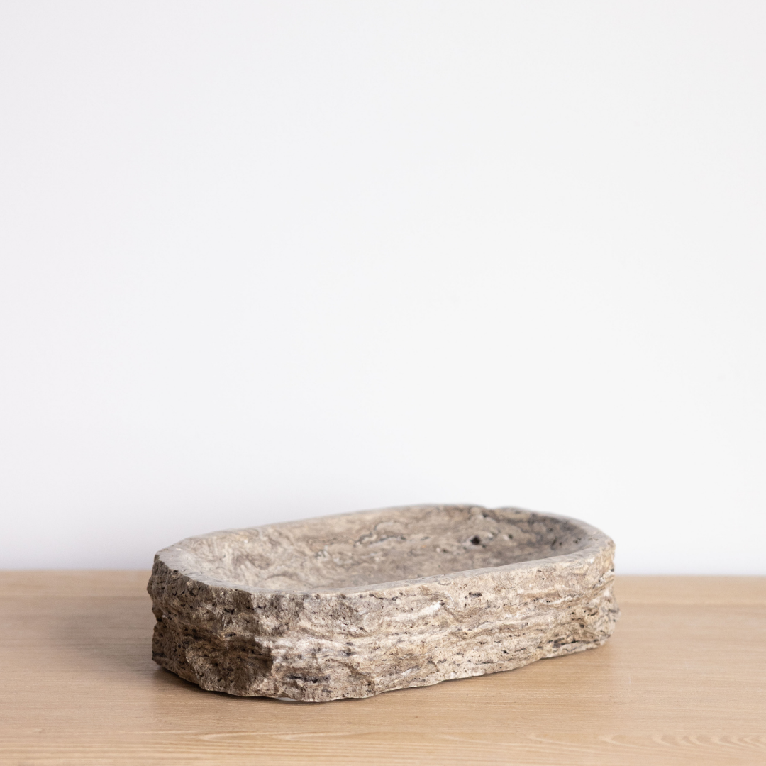 Titanium Travertine Organic Shaped Bowl By Luxe B Co. 