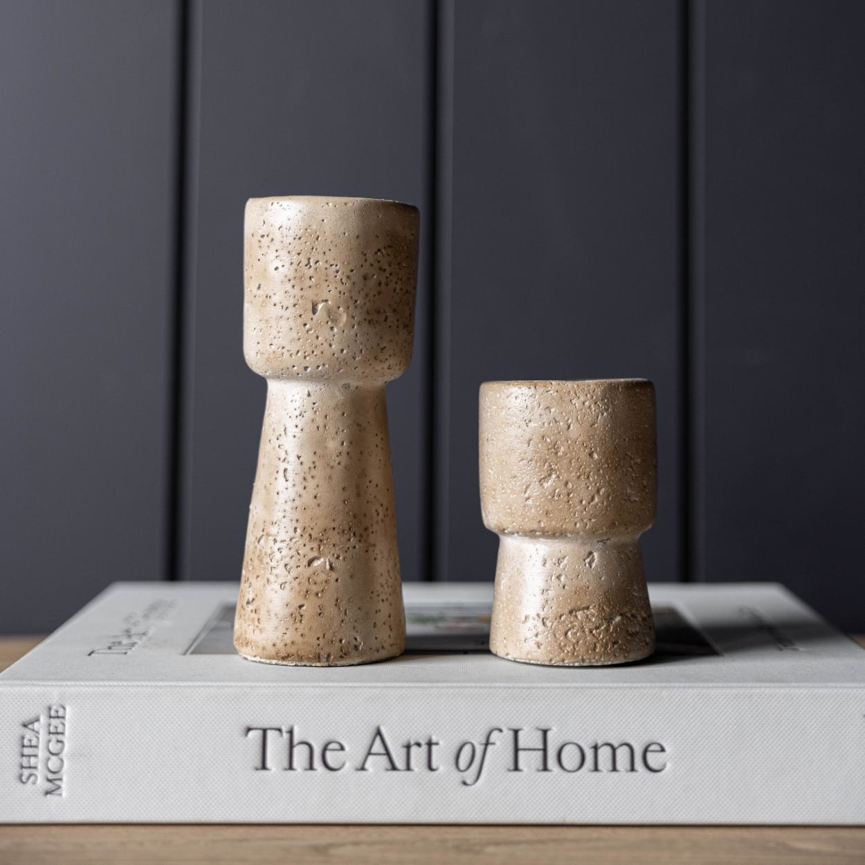 Travertine Cement Tealight Candle Pillar - Luxe B Co