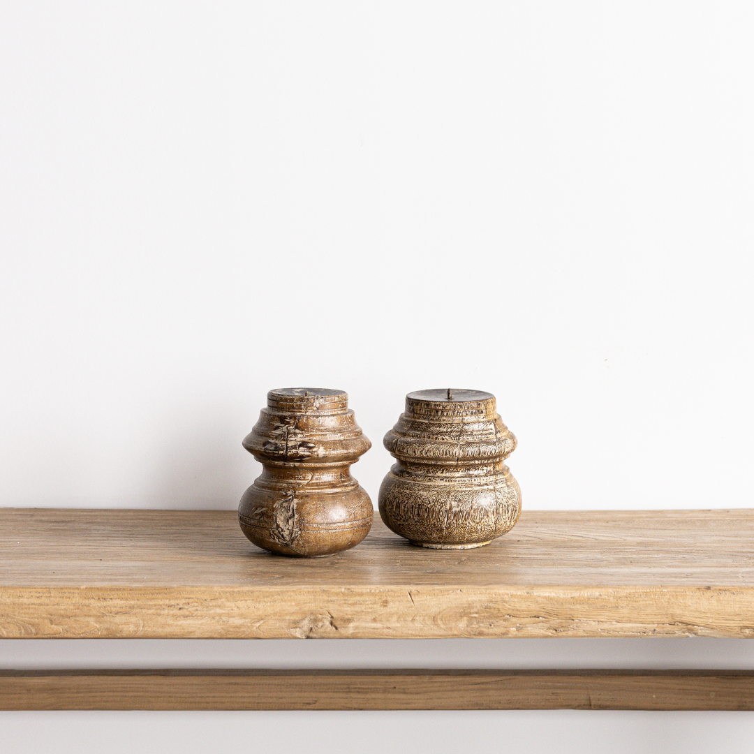 Vintage Glazed Wooden Candle Holder | By Luxe B Co.
