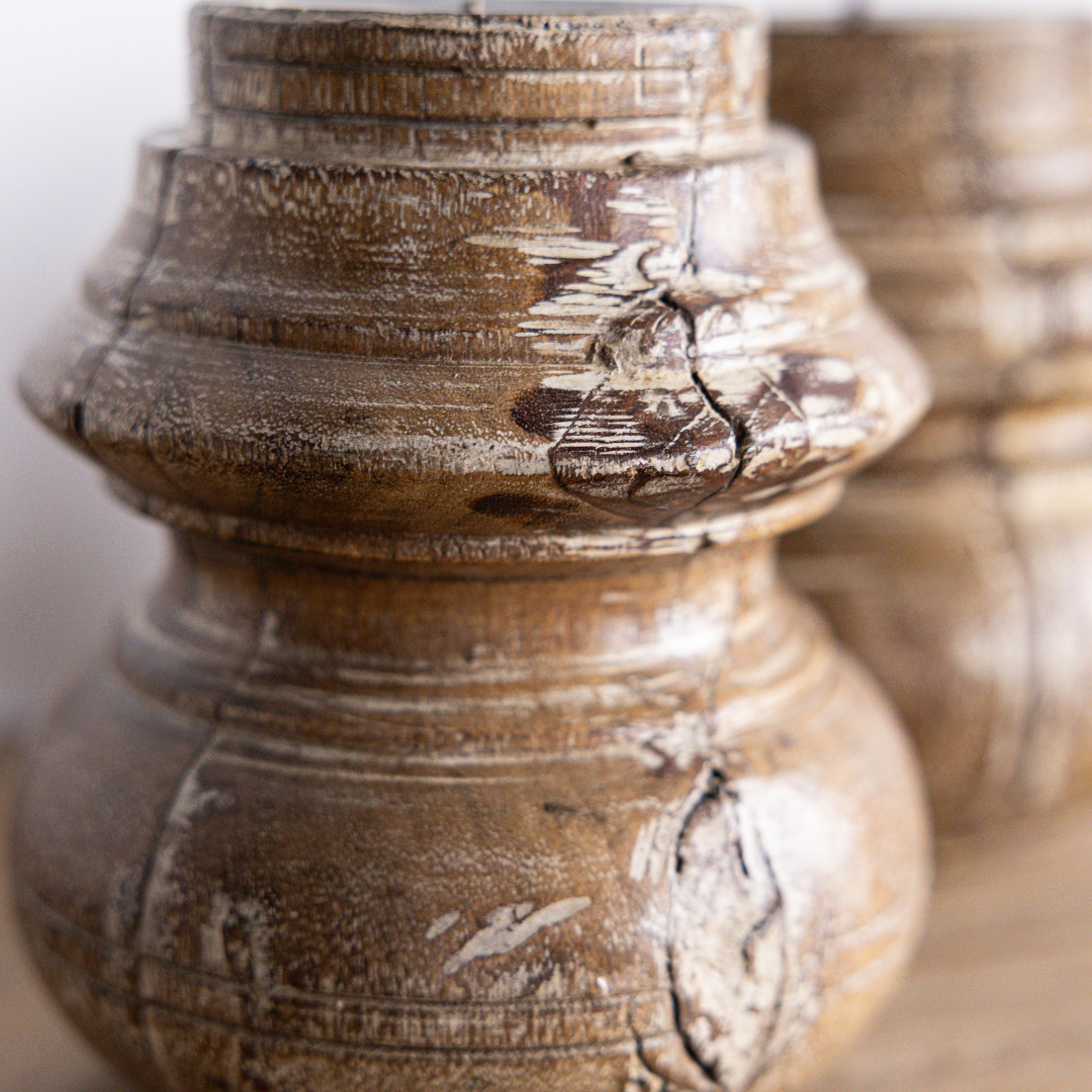 Vintage Glazed Wooden Candle Holder | By Luxe B Co.