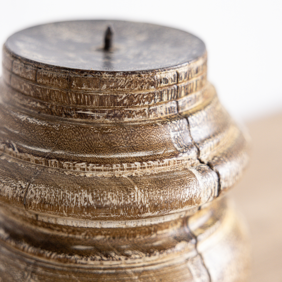 Vintage Glazed Wooden Candle Holder | By Luxe B Co.