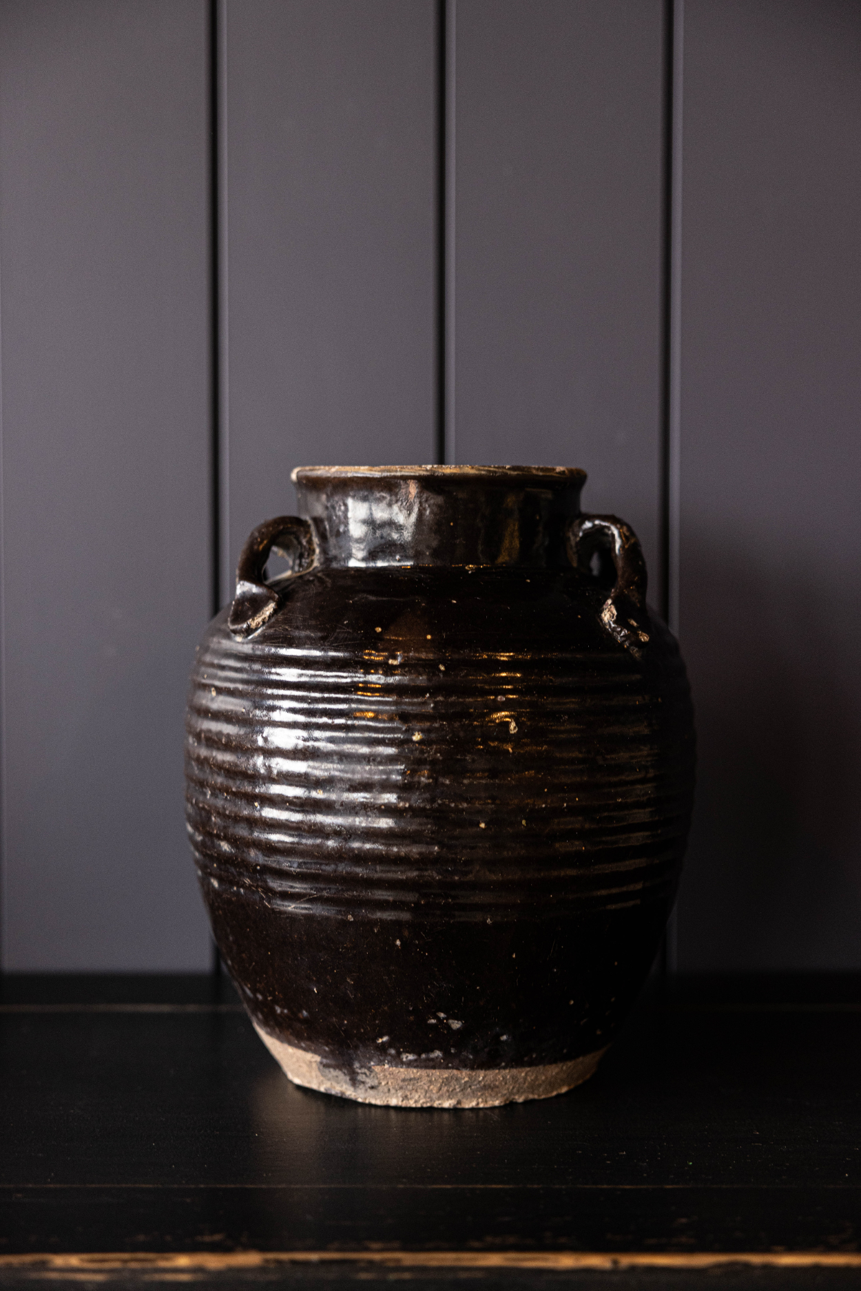 Vintage Inspired Dark Brown Glazed 4 Handle Pot | By Luxe B Co