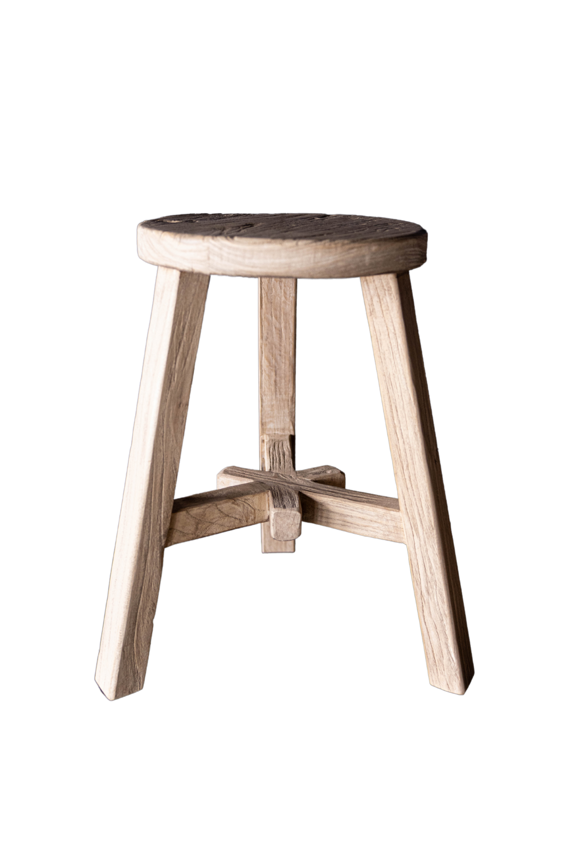 Vintage Reclaimed Elm Wood Round Stool - Luxe B Co