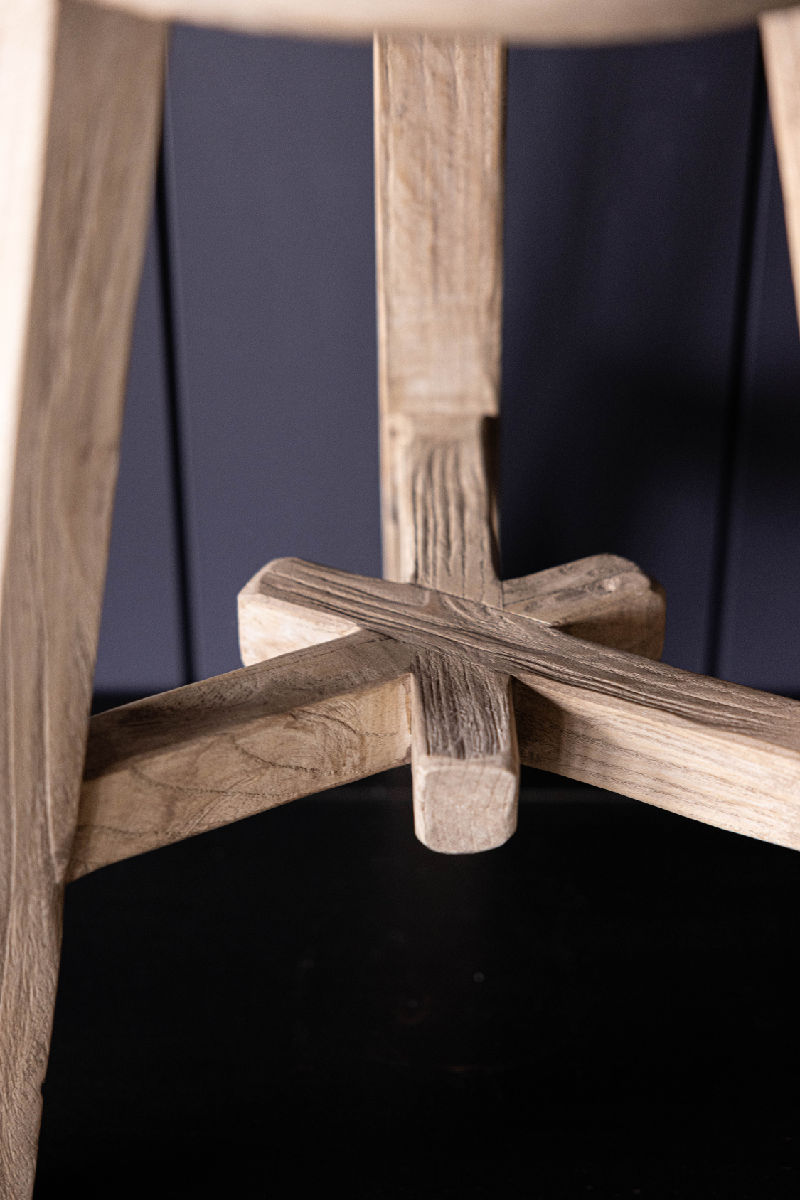 Vintage Reclaimed Elm Wood Round Stool - Luxe B Co