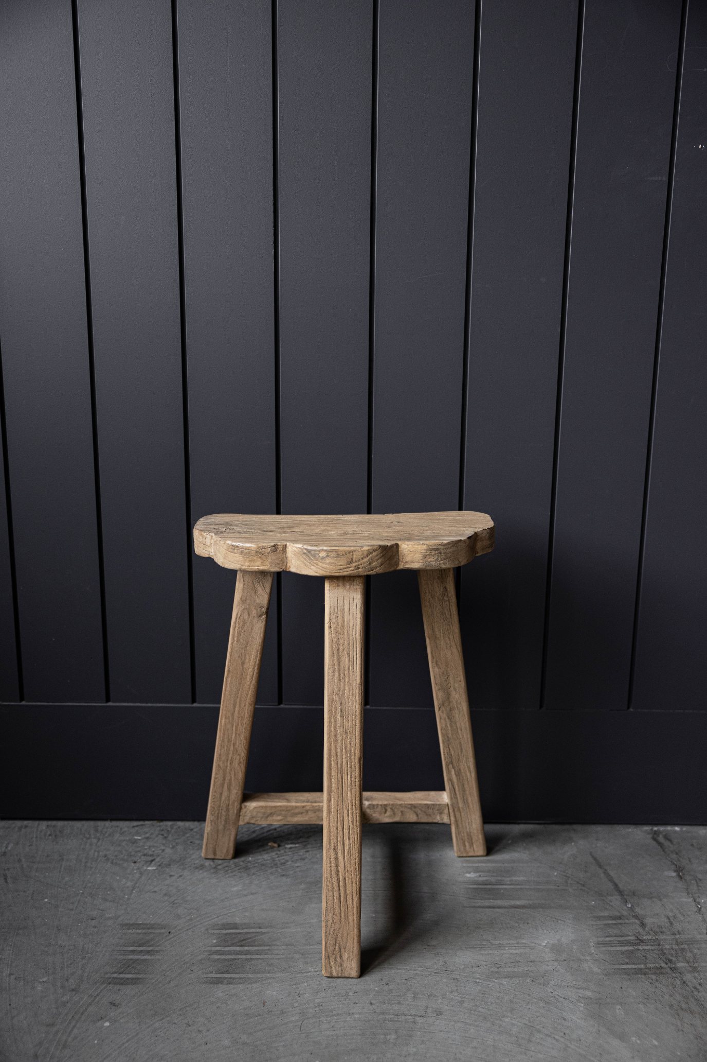 Vintage Reclaimed Elm Wood Scallop Stool | By Luxe B Co. 