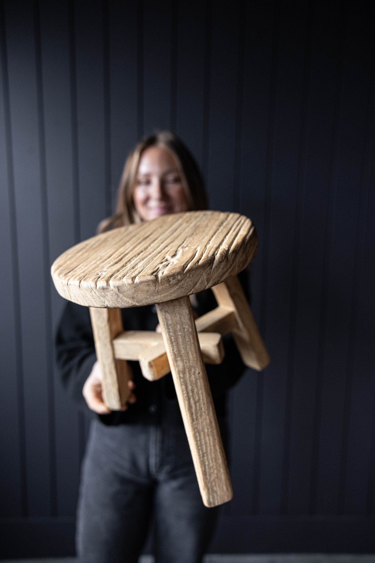 Vintage Reclaimed Round Small Stool Natural | By Luxe B Co.