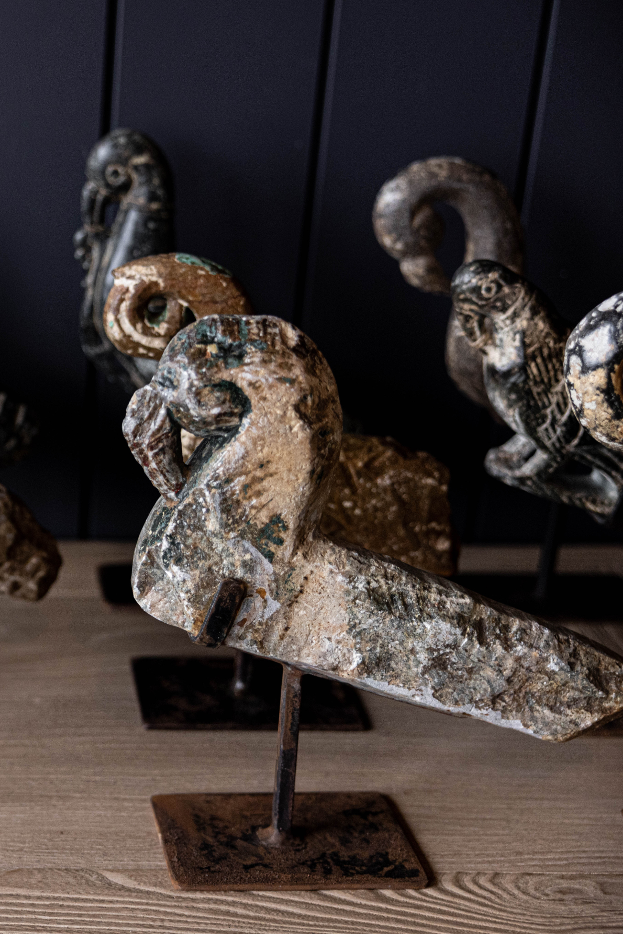 Vintage Stone Peacock W/ Iron Stand | By Luxe B Co.