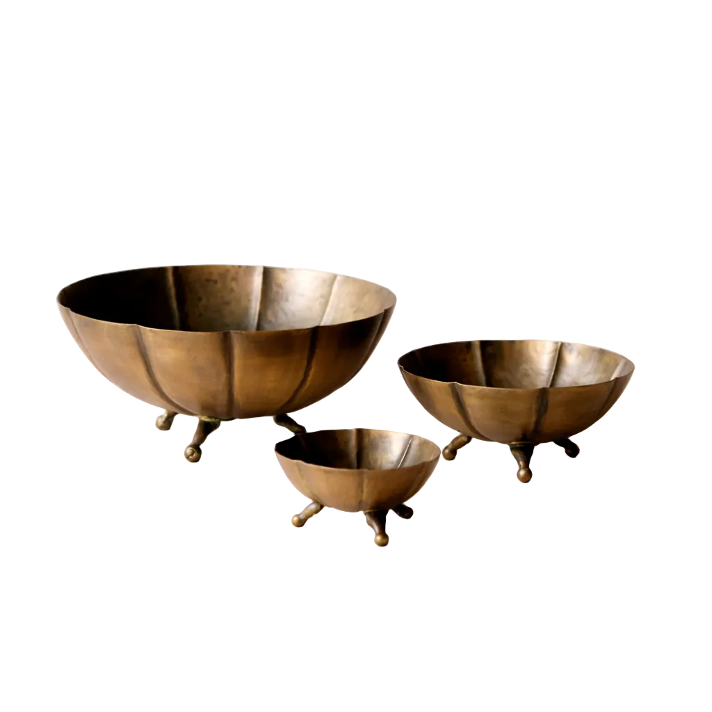 Vintage Inspired Brass Scalloped Footed Bowl Set of 3 | By Luxe B Co.