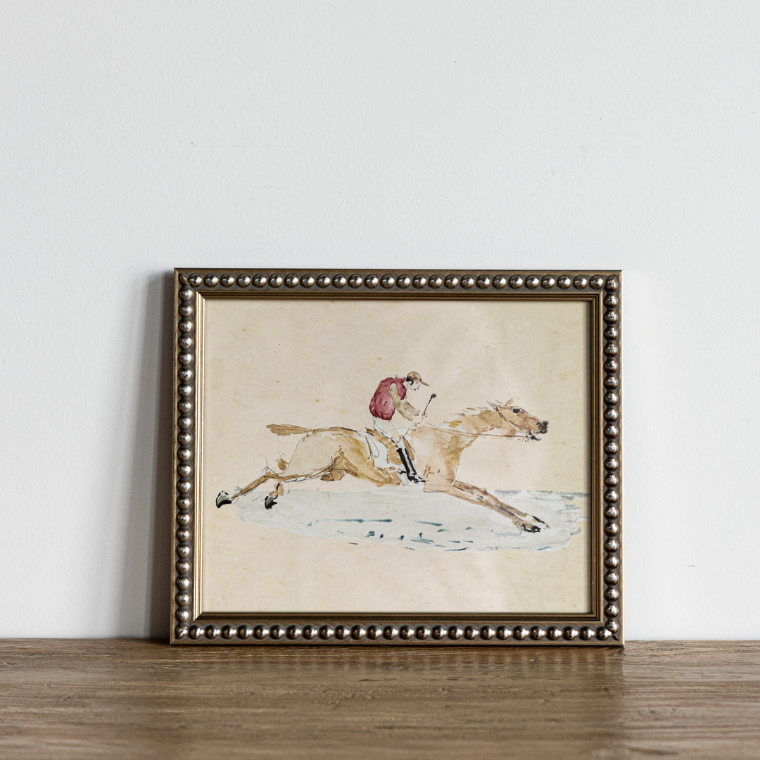 Vintage Jockey and Horse Beaded Framed Art | By Luxe B Co.