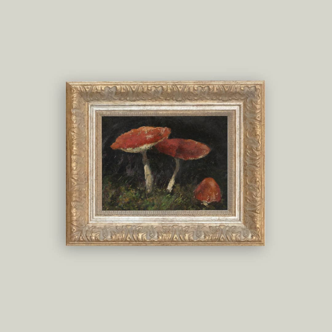 Vintage mushrooms framed art by Luxe B Co featuring antique-inspired botanical illustration in a decorative frame.