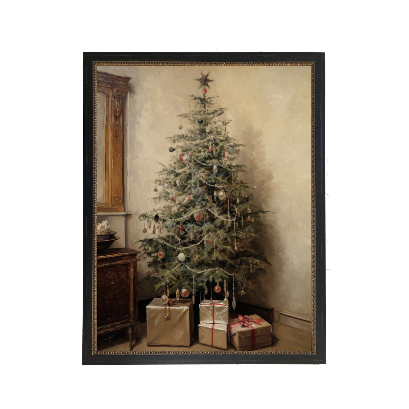 Vintage Oil Painting Christmas Morning Framed Art | By Luxe B Co.