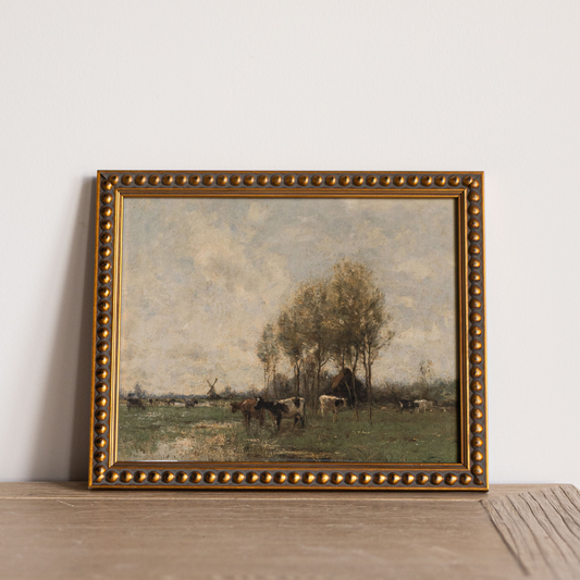 Vintage Oil Painting Cows In Pasture Framed Art | By Luxe B Co.