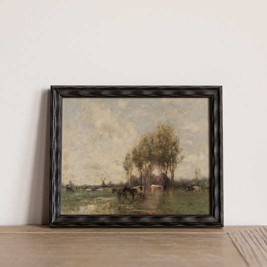 Vintage Oil Painting Cows In Pasture Framed Art | By Luxe B Co.