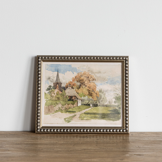 Vintage Watercolor Church Landscape Framed Art | By Luxe B Co.