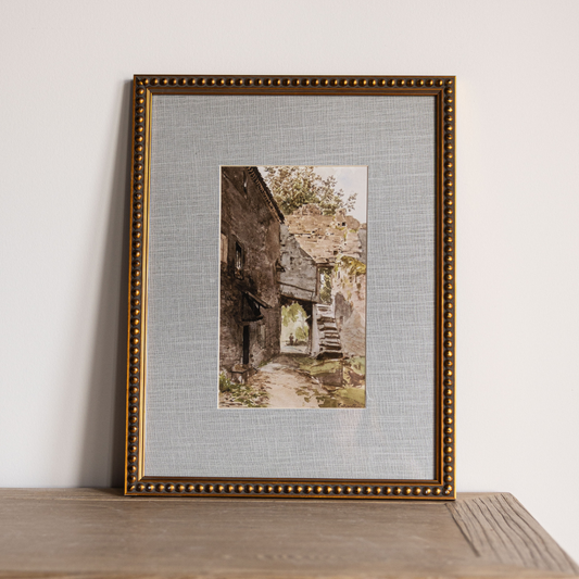 Vintage Watercolor European Beaded Framed Art Large | By Luxe B Co.