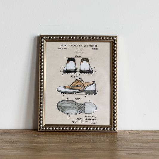 Vintage Watercolor Golf Shoe Framed Art | By Luxe B Co.