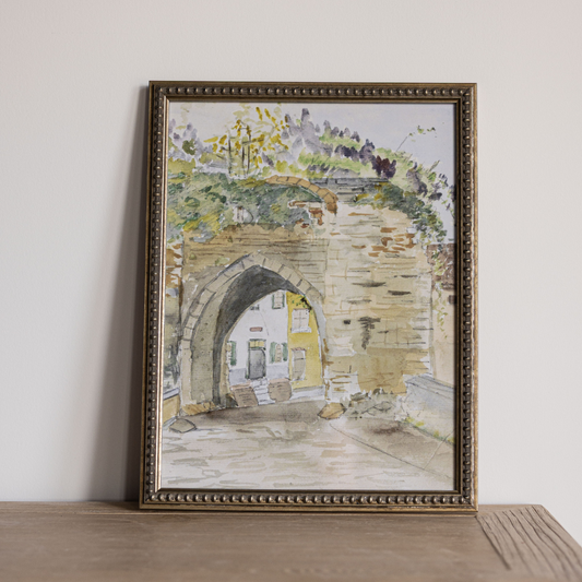 Vintage Watercolor Painting Ancient Stone Scenery Framed Art | By Luxe B Co.