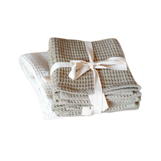 Waffle Hand Towel Olive & White Set | By Luxe B Co.