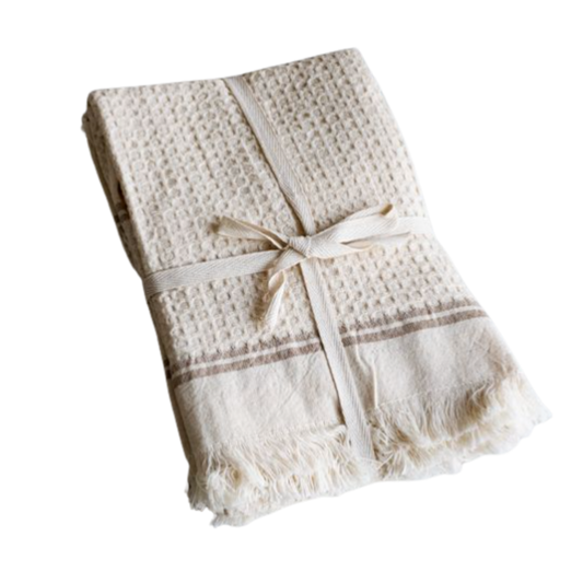 Waffle Beige Stripe Towel | By Luxe B Co.