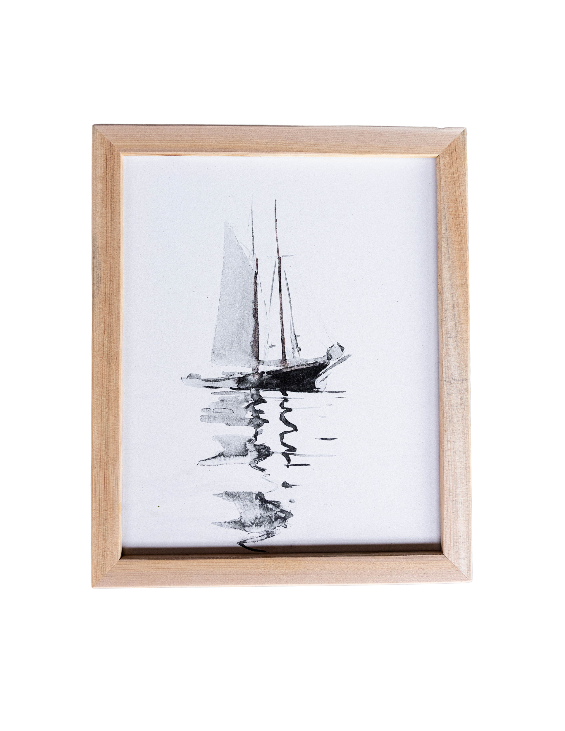 Watercolor Sailboat Pine Framed Art | By Luxe B Co. 