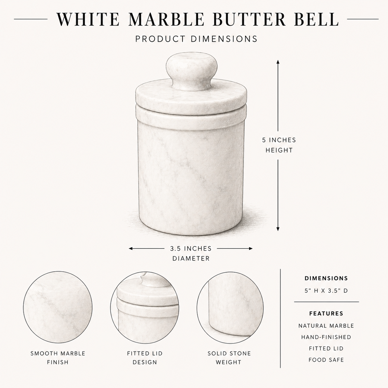 White Marble Butter Bell By Luxe B Co.