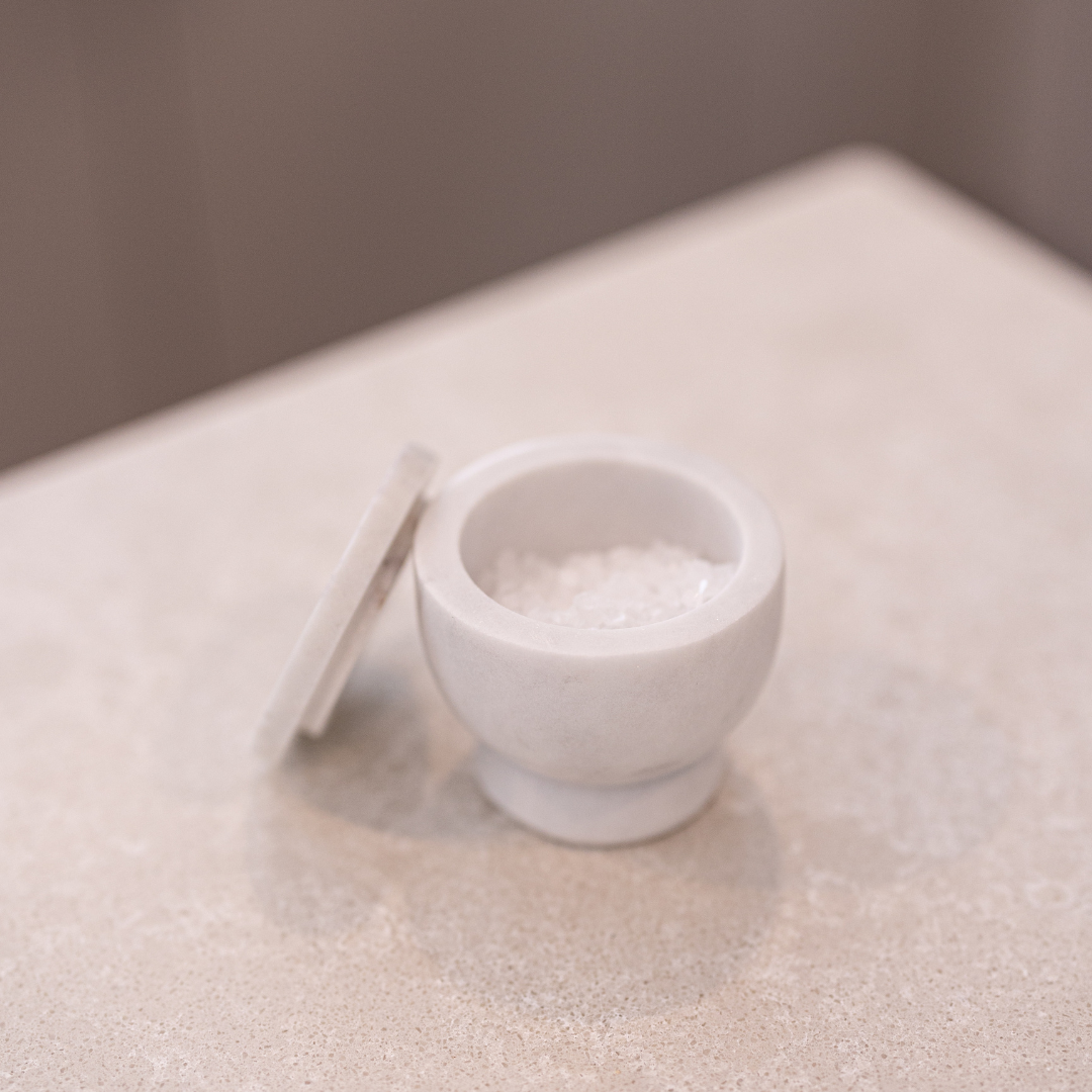 White Marble Lidded Salt Cellar By Luxe B Co. 