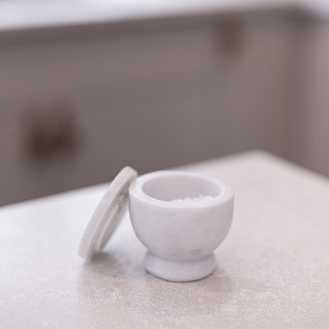 White Marble Lidded Salt Cellar By Luxe B Co. 