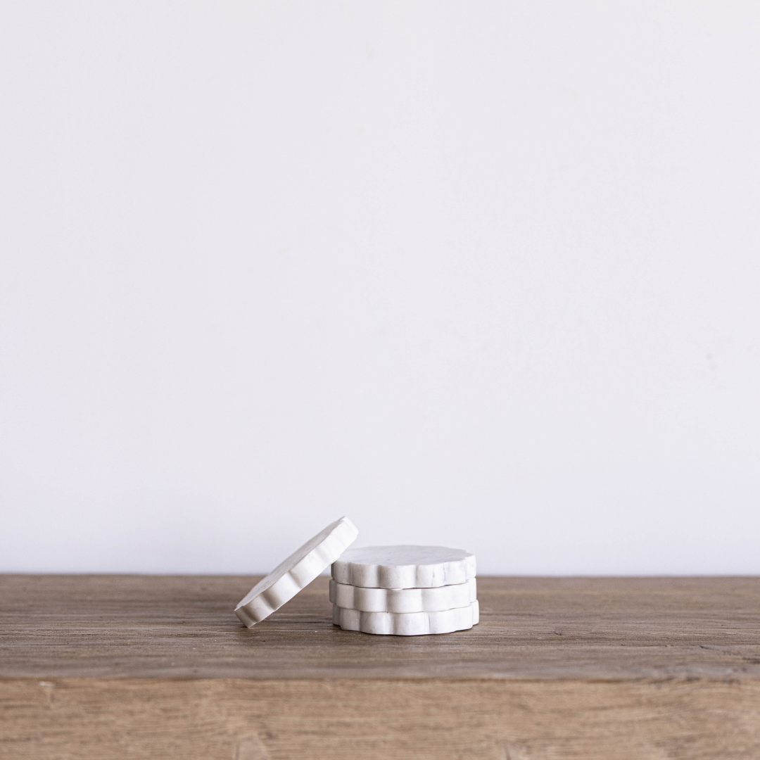 White Marble Scalloped Coasters By Luxe B Co.