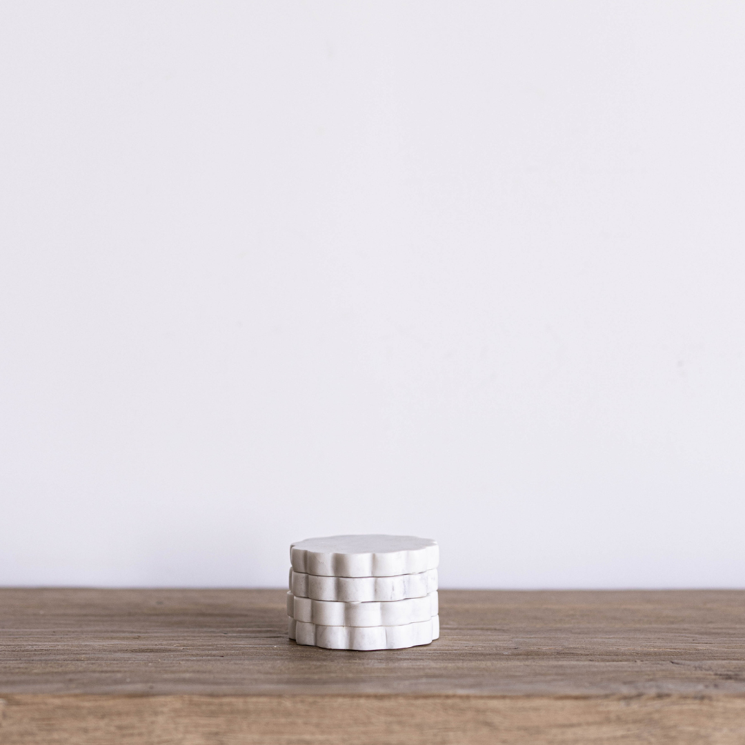 White Marble Scalloped Coasters By Luxe B Co.
