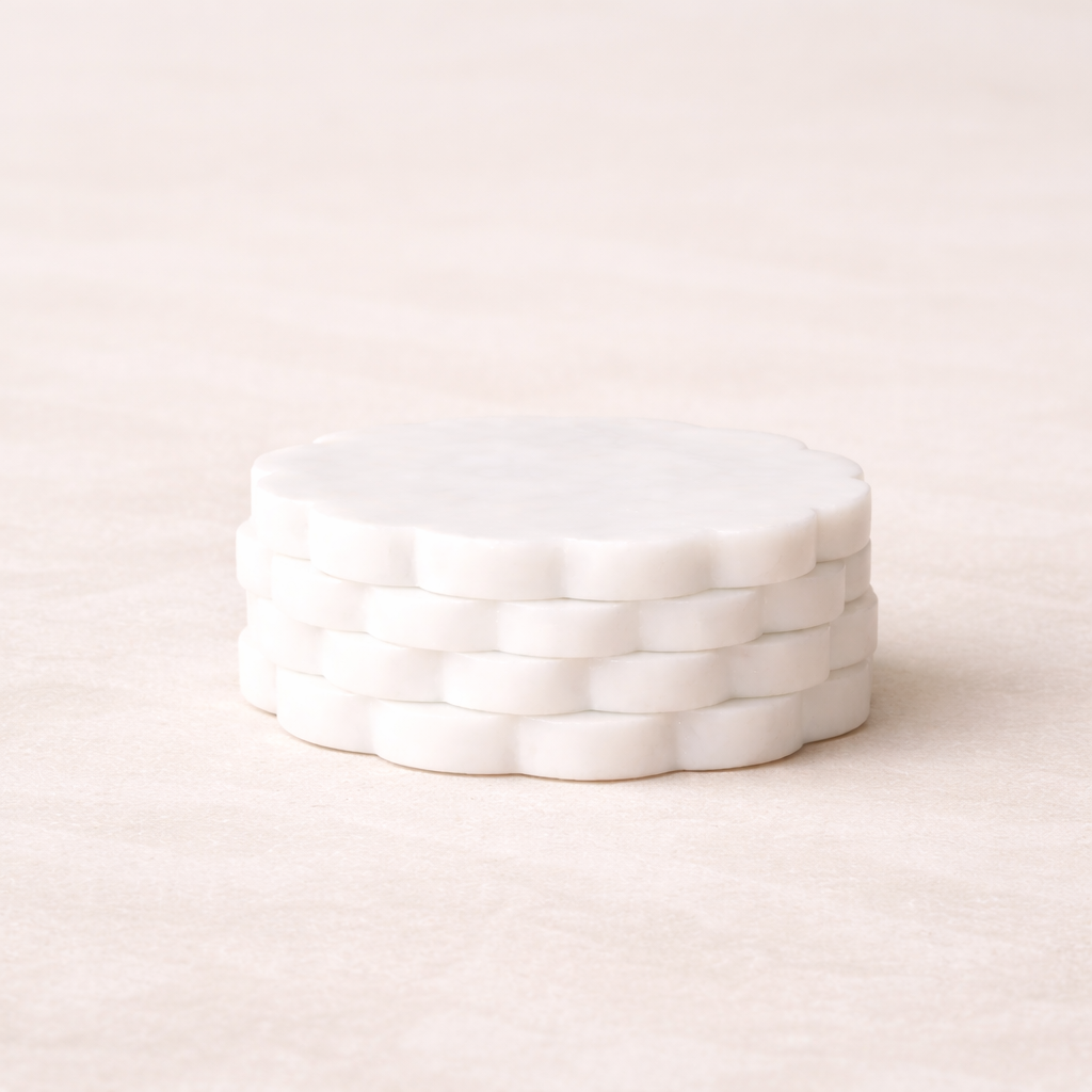White Marble Scalloped Coasters | By Luxe B Co. 