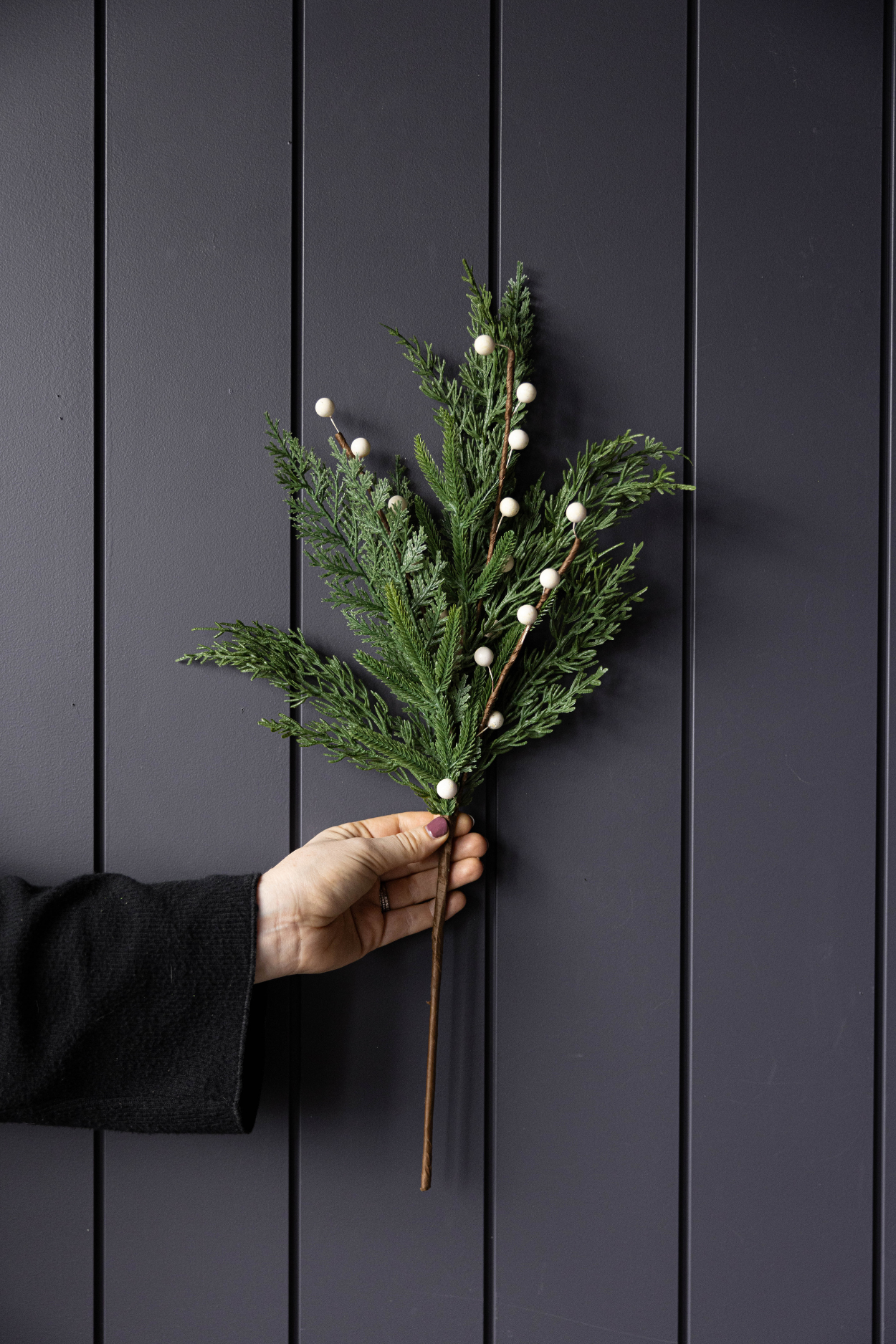 White Plum Berry Norfolk Cypress Touch Green Faux Stem | By Luxe B Co.