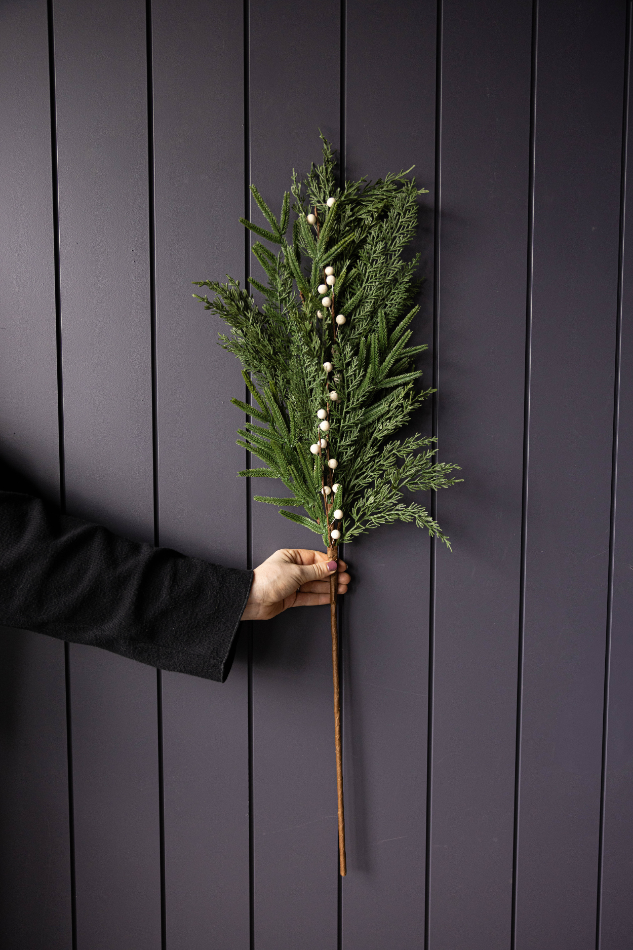 White Plum Berry Norfolk Cypress Touch Green Faux Stem | By Luxe B Co.
