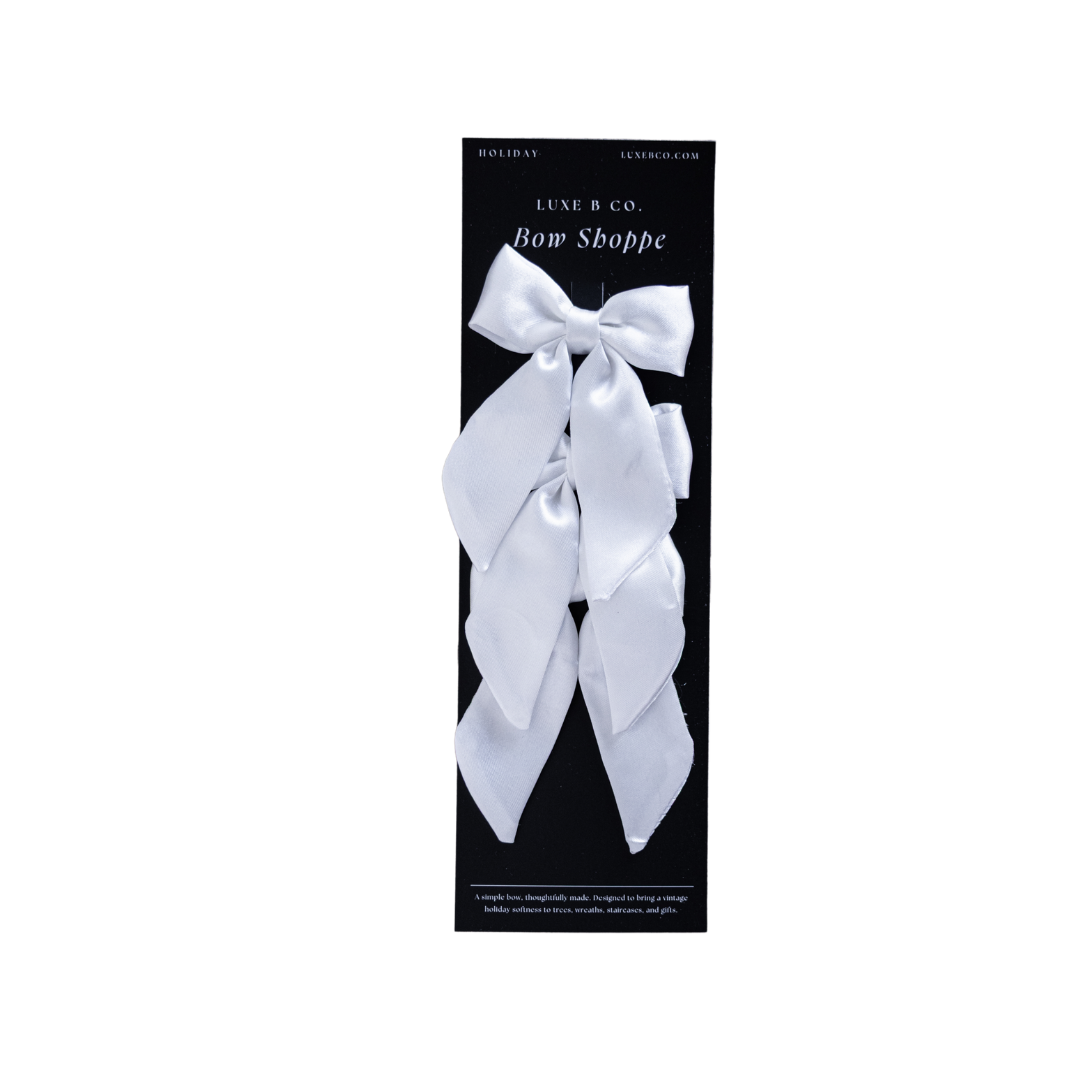 White Satin Mini Fabric Bows with Clips Set By Luxe B Co.