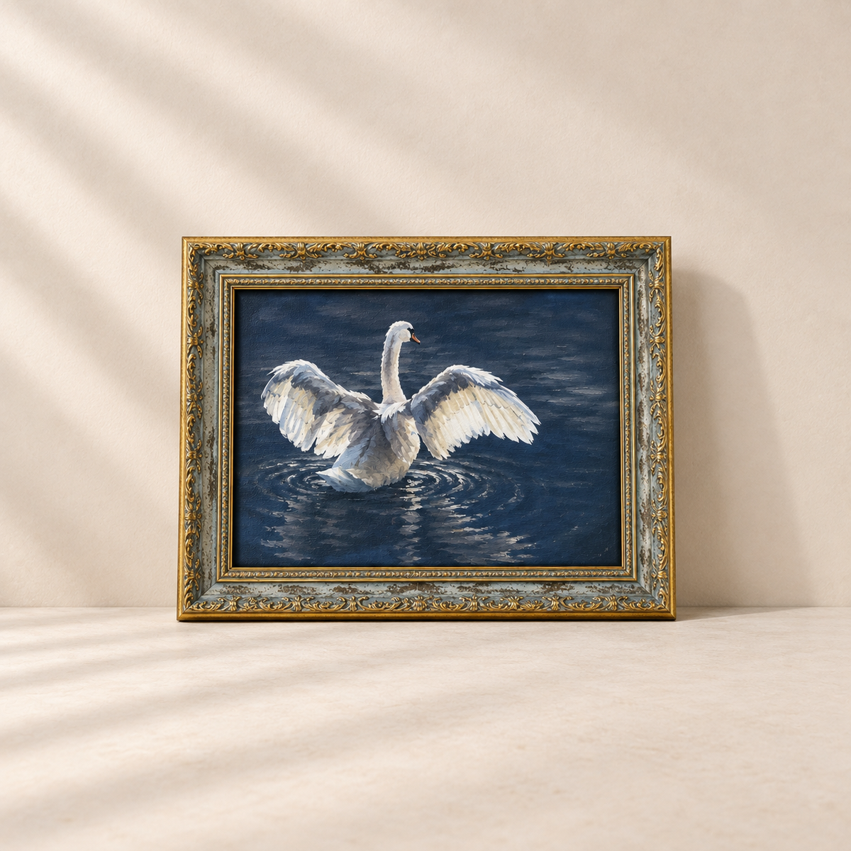 White Swan | Antique Inspired Gold Leaf Crowned Framed Art By Luxe B Co. 