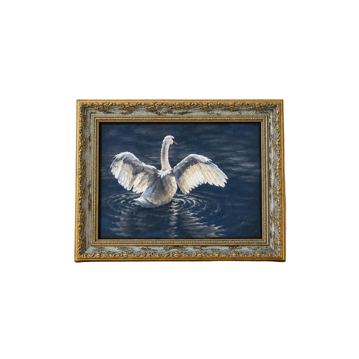 White Swan | Antique Inspired Gold Leaf Crowned Framed Art By Luxe B Co. 
