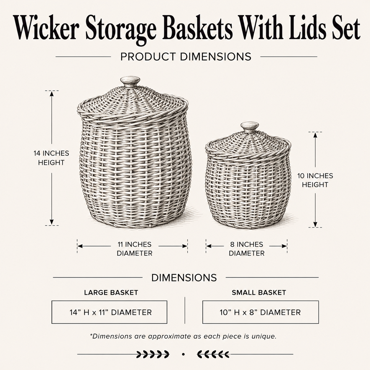 Set of wicker storage baskets with lids by Luxe B Co., featuring natural woven design and sturdy handles for organized home storage.