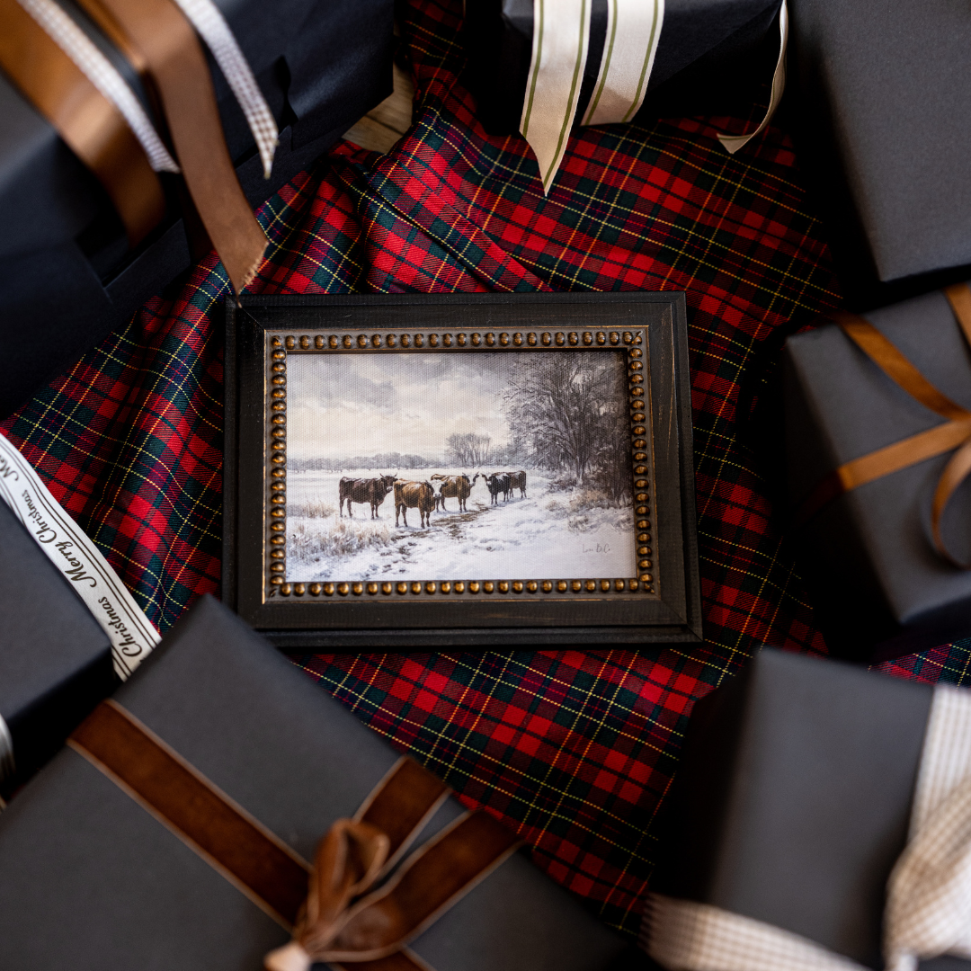 Winter Cattle | French Beaded Brass Inspired Framed Art