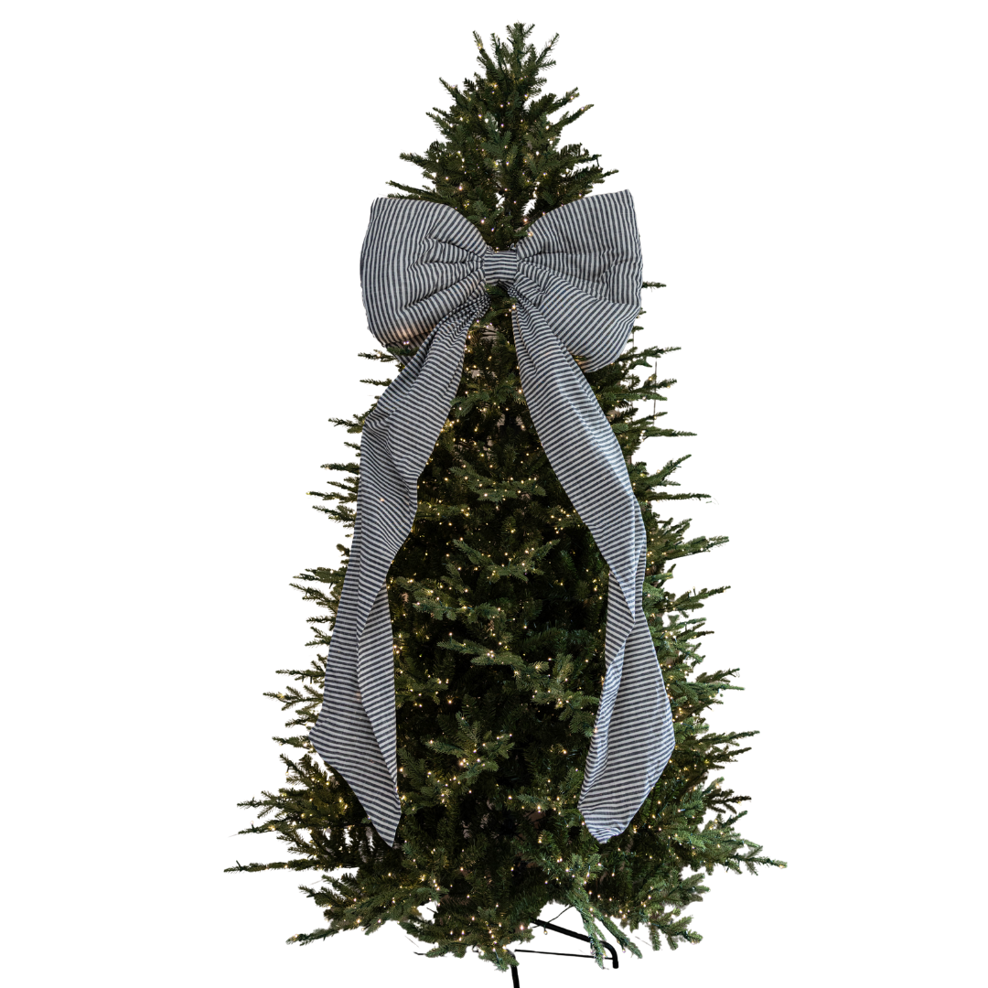 Oversized Charcoal Striped Bow - Luxe B Co
