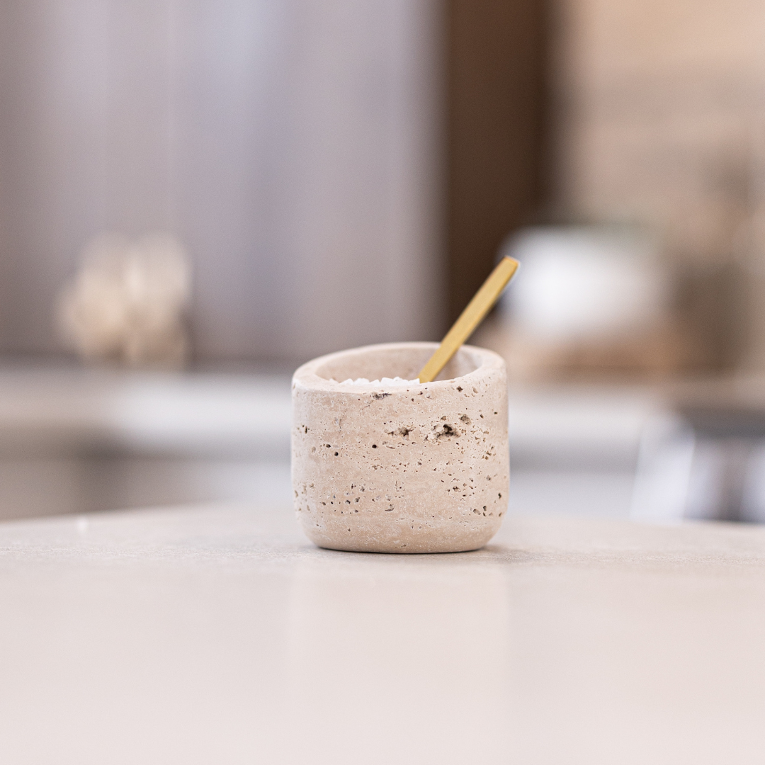 Travertine Salt Cellar With Spoon - Luxe B Co