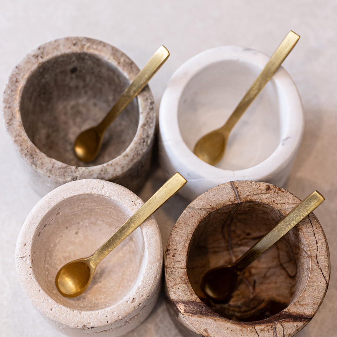Travertine Salt Cellar With Spoon - Luxe B Co