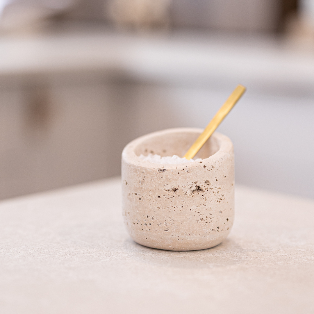 Travertine Salt Cellar With Spoon - Luxe B Co